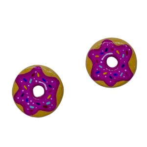 “Donuts” Earrings - Χειροποίητα σκουλαρίκια από πηλό ζωγραφισμένα στο χέρι (2,5 εκ. διάμετρος, ανοξείδωτο υποαλλεργικό ατσάλι, πηλός, στρογγυλά) - πηλός, μικρά - 2