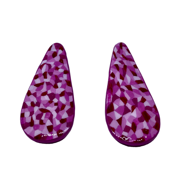 “Pink Ovals” Earrings - Χειροποίητα σκουλαρίκια απο πηλό ζωγραφισμένα στο χέρι (5 εκ. μήκος, ανοξείδωτο υποαλλεργικό ατσάλι, πηλός, οβάλ) - πηλός, μεγάλα
