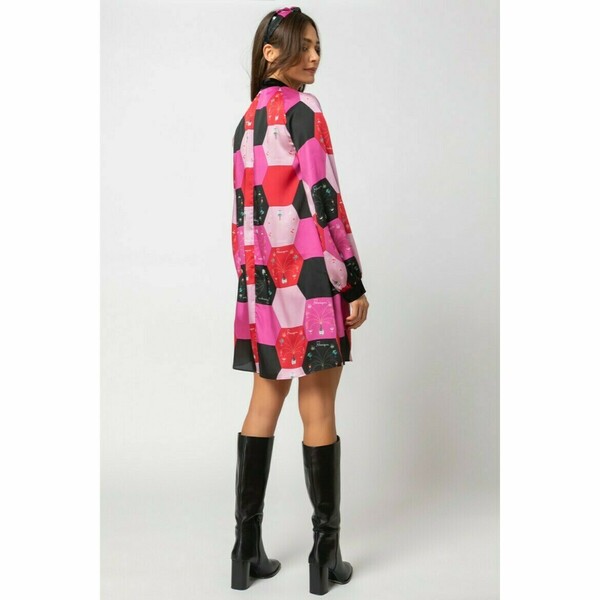PENNY DRESS-Mίνι Σατέν Eμπριμέ Φόρεμα με Φιόγκο στον Λαιμό (Μannequini Pink) - mini - 2