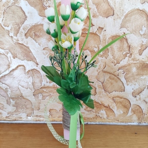 Χειροποίητη λαμπάδα αρωματική σχήμα οβάλ με λουλούδια , κορδέλες.. - κορίτσι, λουλούδια, λαμπάδες, για ενήλικες, για εφήβους - 4