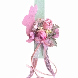 Λαμπαδα ρομαντικό λαγουδακι με λουλούδια - κορίτσι, λουλούδια, λαμπάδες, για παιδιά, ζωάκια