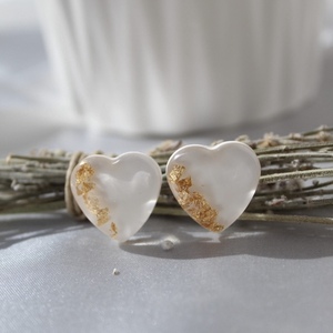 Σκουλαρίκια κατφωτά ‘Wihite hearts’ από υγρό γυαλί - γυαλί, ατσάλι, μεγάλα - 2