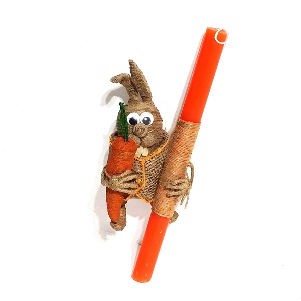Χειροποίητη, αρωματική λαμπάδα FUNNY HUNGRY ANIMALS με χειροποίητο κουνελάκι από σπάγγο - λαμπάδες, για παιδιά, για εφήβους, ζωάκια, παιχνιδολαμπάδες - 2