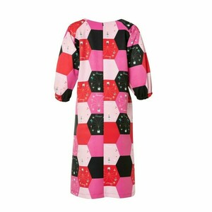 MAYA DRESS-Midi Eμπριμέ Μακρυμάνικο Φόρεμα σε Γραμμή Α (Μannequini Pink) - midi, συνθετικό, γάμου - βάπτισης - 5
