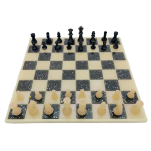 Σκάκι Χειροποίητο - Εποξική Ρητίνη, μάυρο & εκρού με λάμψεις (27x27εκ.) - χειροποίητα, εποξική ρητίνη