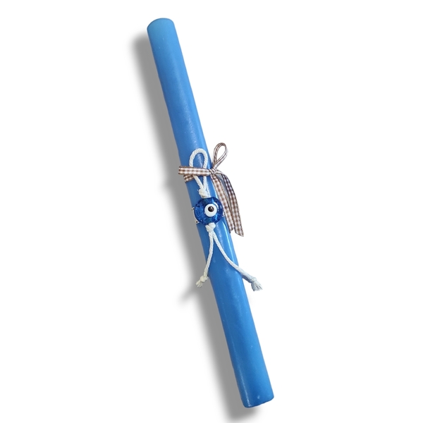 Ανδρική λαμπάδα μπλε ανοιχτό με κρεμαστό γυάλινο μάτι, 39εκ - λαμπάδες, για ενήλικες