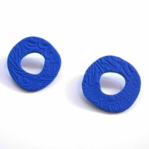 Happy Cycle Blue Earrings - πηλός, καρφωτά, μεγάλα, καρφάκι, φθηνά - 3