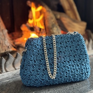 Πλέκτη χειροποίητη τσάντα - νήμα, clutch, ώμου, πλεκτές τσάντες, βραδινές - 3