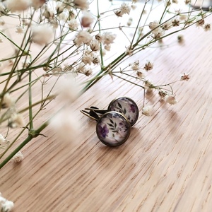 Σκουλαρίκια με γυάλινο στοιχείο, English lavender - γυαλί, ορείχαλκος, λουλούδι - 3