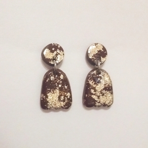 Golden earrings - στρας, επιχρυσωμένα, πηλός, μακριά, μεγάλα