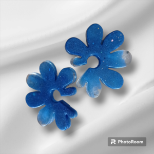 Φλοραλ σκουλαρίκια σε μπλε χρώμα - ατσάλι, μεγάλα