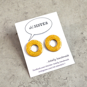 Μεγάλα σκουλαρίκια "donuts" σε χρυσό χρώμα - γυαλί, γκλίτερ, πηλός, ατσάλι - 2