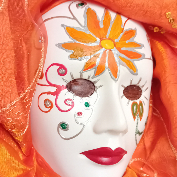 Πορσελάνινη μάσκα τοίχου Orange flower - πίνακες & κάδρα, πίνακες ζωγραφικής - 2
