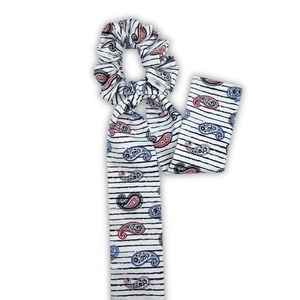 Paisley stripes scarf scrunchie - ύφασμα, για τα μαλλιά, λαστιχάκια μαλλιών