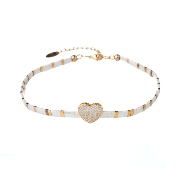 Miyuki Tila Beads Κολιέ – Heart | The Gem Stories Jewelry - γυαλί, καρδιά, miyuki delica, κοντά, ατσάλι