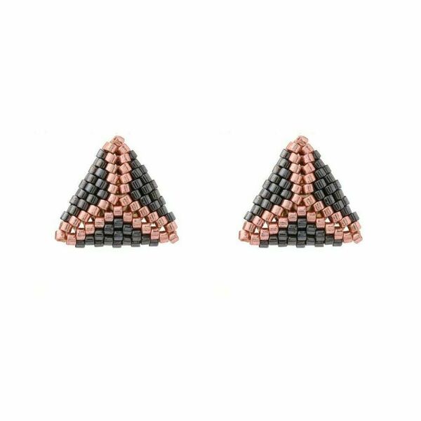 Triangle Miyuki Stud Σκουλαρίκια - Ροζ-Μαύρο | The Gem Stories Jewelry - ασήμι, γυαλί, χάντρες, μικρά