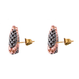 Triangle Miyuki Stud Σκουλαρίκια - Ροζ-Μαύρο | The Gem Stories Jewelry - ασήμι, γυαλί, χάντρες, μικρά - 2