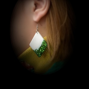 Green χειροποίητα σκουλαρίκια - στρας, γυαλί, μεγάλα, γάντζος - 3