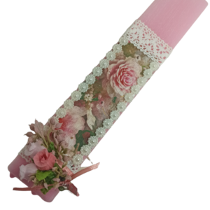 Λαμπάδα αρωματικη σαγρε 25εκ με ροζ λουλούδια - κορίτσι, λουλούδια, λαμπάδες, για ενήλικες, για εφήβους