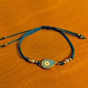 Boho bracelet macrame, βραχιόλι, μπλε, ματι, μακραμέ, χειροποίητα, αυξομειουμενα - κορδόνια, μάτι, boho, χεριού, αυξομειούμενα - 3