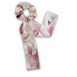 Romantic scarf scrunchie - ύφασμα, φλοράλ, για τα μαλλιά, λαστιχάκια μαλλιών