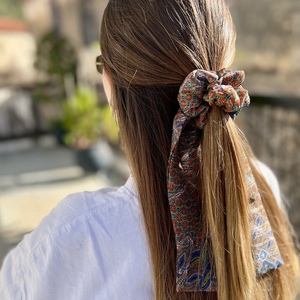 Gypsy scarf scrunchie - ύφασμα, boho, για τα μαλλιά, λαστιχάκια μαλλιών - 2