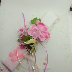 Λαμπάδα λευκή πλακέ 25εκ με ροζ μπουκετο - κορίτσι, λουλούδια, λαμπάδες, για ενήλικες, για εφήβους - 2