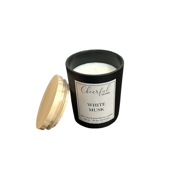 Αρωματικό κερί σόγιας σε ποτήρι 220 ml με άρωμα white musk - αρωματικά κεριά, κερί σόγιας, κεριά & κηροπήγια, vegan κεριά - 2