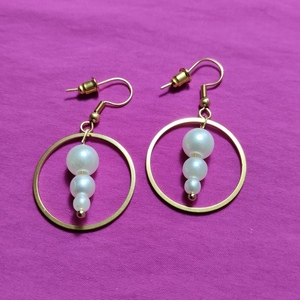 Handmade earrings ανοξείδωτο ατσάλι Κρίκοι - γυαλί, μακριά, ατσάλι, πέρλες, γάντζος - 3