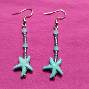 Handmade earrings sea stars - γυαλί, χάντρες, ατσάλι, μεγάλα, γάντζος - 3