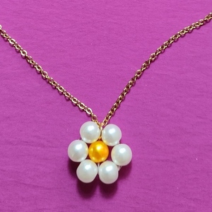 Necklace stainless steel perles - γυαλί, επιχρυσωμένα, κοντά, λουλούδι, ατσάλι - 4
