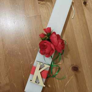 λαμπάδα λευκή πλακέ 30 cm με ξύλινο μονόγραμμα - κορίτσι, λαμπάδες, όνομα - μονόγραμμα, για εφήβους, προσωποποιημένα - 2