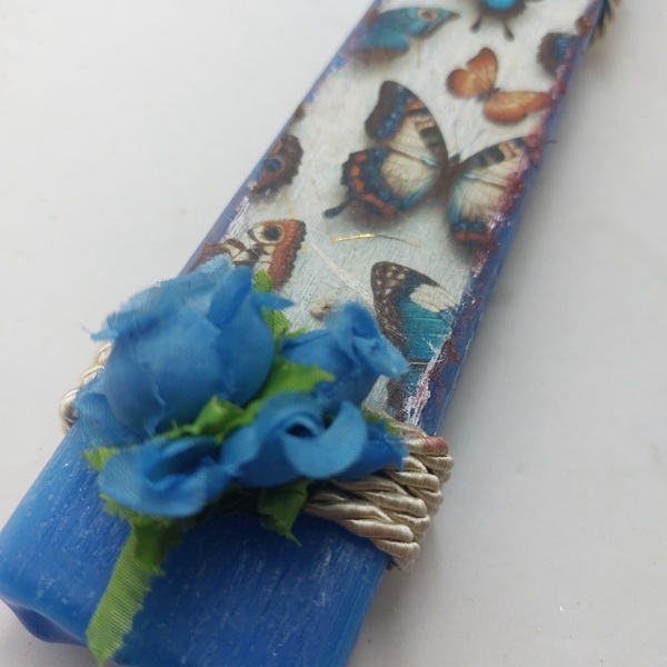 Λαμπάδα μπλε πλακέ αρωματικη 25εκ με πεταλουδες - κορίτσι, λουλούδια, λαμπάδες, για ενήλικες, για εφήβους - 3