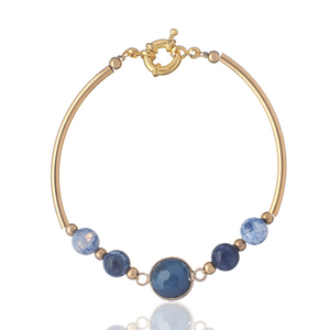 Βραχιόλι με Στοιχείο Μπλε Αχάτη| The Gem Stories Jewelry - ασήμι, ημιπολύτιμες πέτρες, επιχρυσωμένα, χεριού, αυξομειούμενα