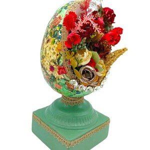 Χειροποίητο Μεγαλο Κεραμικό Αυγό Με Υφασμάτινα Κ Αποξηραμένα Λουλούδια! - διακοσμητικά - 3