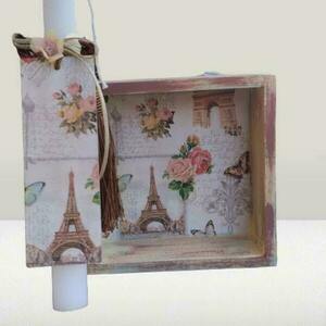 Λαμπαδα αρωματικη κοντη Paris και shadow box (15*15) στο ίδιο θεμα - κορίτσι, λαμπάδες, σετ, για ενήλικες, για εφήβους