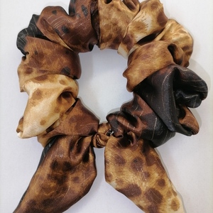 Scrunchie satin gold leopard - ύφασμα, λαστιχάκια μαλλιών