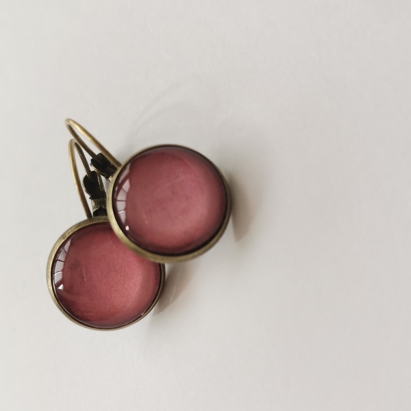 Σκουλαρίκια με γυάλινο στοιχείο, Vintage pink - γυαλί, ορείχαλκος - 3