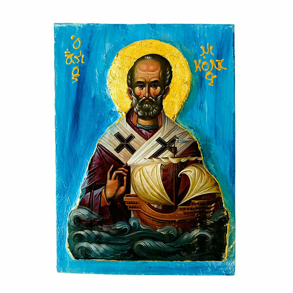 Άγιος Νικόλαος Αρχιεπίσκοπος Μύρων Χειροποίητη Εικόνα Σε Ξύλο 15x21cm - πίνακες & κάδρα, πίνακες ζωγραφικής, εικόνες αγίων