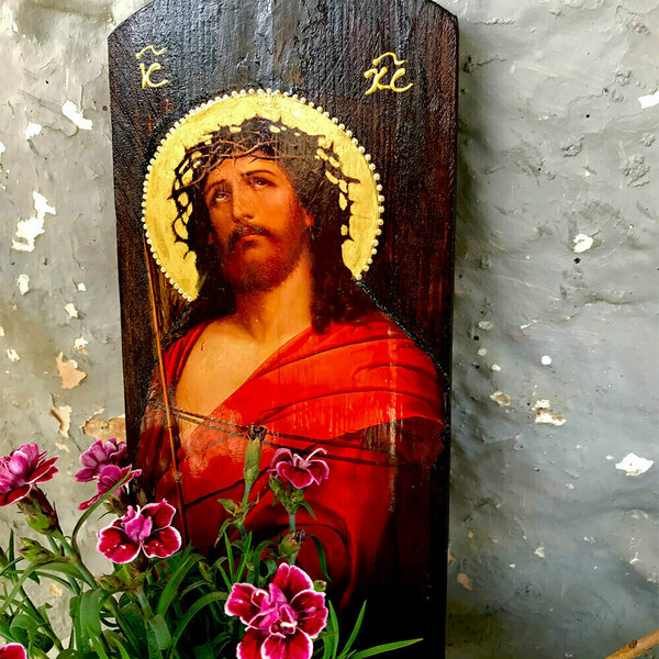 Ιησούς Χριστός Νυμφίος Χειροποίητη Εικόνα Σε Ξύλο 15x33cm - πίνακες & κάδρα, πίνακες ζωγραφικής - 2