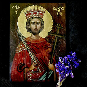 Άγιος Κωνσταντίνος ο Ισαπόστολος Χειροποίητη Εικόνα Σε Ξύλο 15x21cm - πίνακες & κάδρα, πίνακες ζωγραφικής, εικόνες αγίων - 2