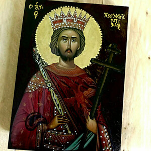 Άγιος Κωνσταντίνος ο Ισαπόστολος Χειροποίητη Εικόνα Σε Ξύλο 15x21cm - πίνακες & κάδρα, πίνακες ζωγραφικής, εικόνες αγίων - 4