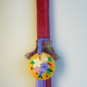 Λαμπάδα κόκκινη, ξυστή, αρωματική 30,5 cm με ξύλινο διακοσμητικό ζωγραφισμένο στο χέρι! - κορίτσι, λουλούδια, λαμπάδες, για παιδιά - 3