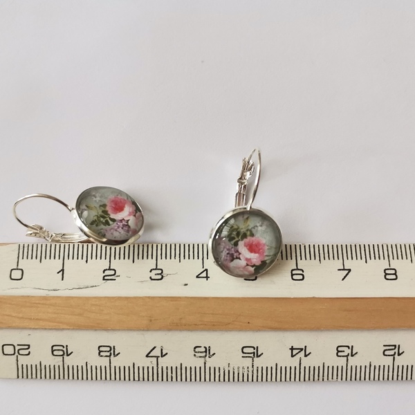 Σκουλαρίκια με γυάλινο στοιχείο Vintage rose - γυαλί, ορείχαλκος, λουλούδι - 4