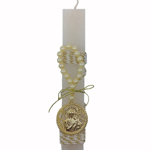 Αρωματική λαμπάδα Παναγία σε χειροποίητο διακοσμητικό με χάντρες - λαμπάδες, πάσχα, για ενήλικες, για εφήβους
