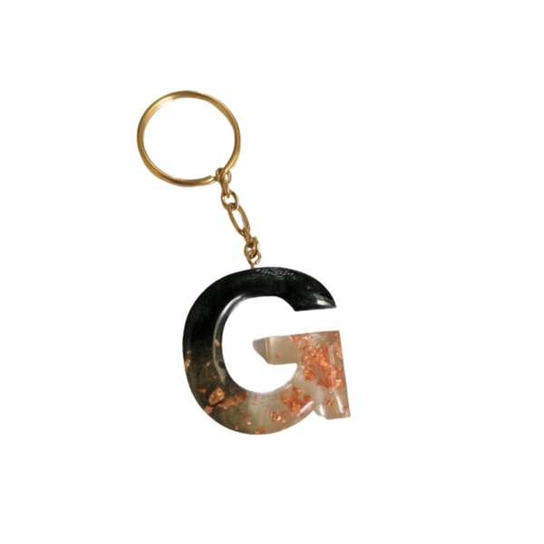 Μπρελόκ μονόγραμμα "G" από υγρό γυαλί σε μαύρο-διάφανο περλέ χρώμα. - ρητίνη, αυτοκινήτου, σπιτιού, μπρελοκ κλειδιών - 2