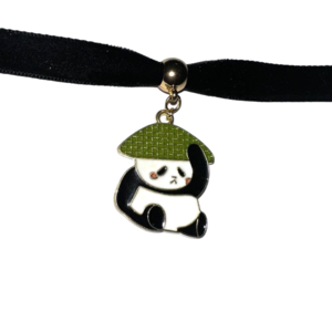 Μαύρο choker Panda σε 3 σχέδια - ύφασμα, ατσάλι, φθηνά - 2