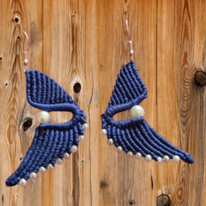 Boho σκουλαρίκια μακραμέ φτερά αγγέλου! - γυαλί, νήμα, μακραμέ, ατσάλι, γάντζος - 2