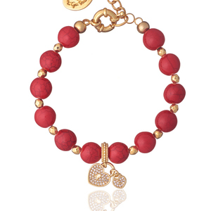Κόκκινο Βραχιόλι από Χαουλίτη με στοιχείο Καρδιά | The Gem Stories Jewelry - ασήμι, ημιπολύτιμες πέτρες, επιχρυσωμένα, καρδιά, χεριού