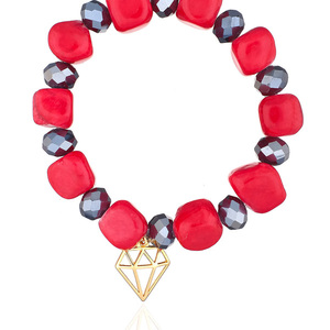 Κόκκινος και μάυρο βραχιόλι με Στοιχείο Διαμαντιού | The Gem Stories Jewelry - ασήμι, ημιπολύτιμες πέτρες, επιχρυσωμένα, χεριού, αυξομειούμενα